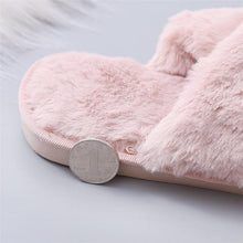 Load image into Gallery viewer, Women Fashion Warm Fluffy Slippers Cozy Faux Fur Cross Indoor Floor Slides Flat Soft Furry Flip Flops Cross Band Soft Plush Cozy House Shoes Furry Open Toe Indoor Outdoor Slip On Warm Breathable Anti-Skid Sole
