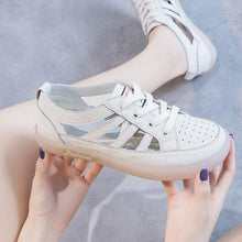 Load image into Gallery viewer, Women Genuine Leather Sneakers Summer White Lacing Flat Woman Casual mfortable Casual Everyday Walking Fashion Outdoor Sneakers
