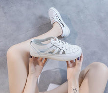 Load image into Gallery viewer, Women Genuine Leather Sneakers Summer White Lacing Flat Woman Casual mfortable Casual Everyday Walking Fashion Outdoor Sneakers
