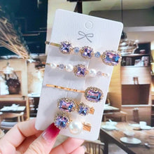 Load image into Gallery viewer, Women Hair Clips Set Jewelry Fashion Green Crystal Hair Accessories Luxury Simulation Pearl Barrette Pin For Girl Gift Ornaments Fashion Hairgrips Accessories For Party
