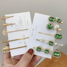 Load image into Gallery viewer, Women Hair Clips Set Jewelry Fashion Green Crystal Hair Accessories Luxury Simulation Pearl Barrette Pin For Girl Gift Ornaments Fashion Hairgrips Accessories For Party

