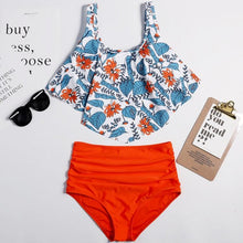 Load image into Gallery viewer, Women High Waist Bikini Plus Size Swimwear Summer Swimsuit Beach Bathing Suit Ruffle Bikini  Floral Printed Ruffle High Waist Bikini Set Women's Tummy Control Bathing Suit Swimsuit Flounce Peplum
