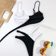 Load image into Gallery viewer, Women High Waist Bikini Swimsuit Swimwear Female Women Metal Ring Cross Bandage Bikini Set Swimsuit Two Piece Cutout Tie Back Bathing Suit Thong Bikini Set Bathing Suit Bather
