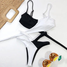 Load image into Gallery viewer, Women High Waist Bikini Swimsuit Swimwear Female Women Metal Ring Cross Bandage Bikini Set Swimsuit Two Piece Cutout Tie Back Bathing Suit Thong Bikini Set Bathing Suit Bather
