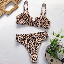 Load image into Gallery viewer, Women High Waist Bikini Swimsuit Swimwear Female Women Metal Ring Cross Bandage Bikini Set Swimsuit Two Piece Cutout Tie Back Bathing Suit Thong Bikini Set Bathing Suit Bather
