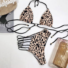 Load image into Gallery viewer, Women High Waist Bikini Swimsuit Swimwear Female Women Metal Ring Cross Bandage Bikini Set Swimsuit Two Piece Cutout Tie Back Bathing Suit Thong Bikini Set Bathing Suit Bather
