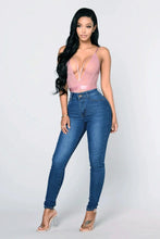 Load image into Gallery viewer, Women High Waist Stretch Hip Lift Denim Skinny Pants Jeans Full Length Sexy Slim Bleachded Solid Color Pants
