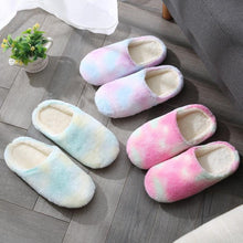 Load image into Gallery viewer, Women Home Slippers With Faux Fur Flats Heel Winter Shoes Keep Warm Shoes For Woman Rainbow Faux Fur Warm Memory Foam Slippers Suede Slip-on Cozy House Shoes Non-Slip Sole

