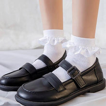 Load image into Gallery viewer, Women Lace Mesh Black White Cotton Socks Japanese Maiden Lovely Short Socks Frilly Ruffle Princess Socks For Women
