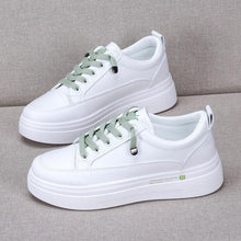Load image into Gallery viewer, Women Leather Sneakers Fashion Breathble Vulcanized Shoes Women Casual Shoes White Modern Women Sneakers Flats Girl Breathble Shoes Lace Up Modern White Walking Sneakers
