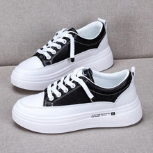 Load image into Gallery viewer, Women Leather Sneakers Fashion Breathble Vulcanized Shoes Women Casual Shoes White Modern Women Sneakers Flats Girl Breathble Shoes Lace Up Modern White Walking Sneakers
