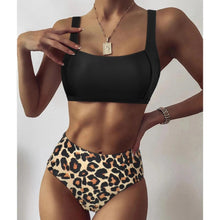 Load image into Gallery viewer, Women Leopard Print Swimsuit Women's Bikini One Shoulder Top High Waist Bottom Two Piece Swimsuits Women Push Up Bikini Set One Shoulder Beachwear Summer Leopard Bathing Suit High Waist Swimwear For Women
