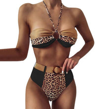 Load image into Gallery viewer, Women Luxury Leopard High Waist Bikini  Swimsuit Women's Push Up Bra Tie Side Cutout Bikini Set High Cut Padded Solid Bating Suit Swimwear Female Bikini Set Bathing Suit
