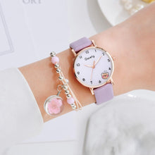 Load image into Gallery viewer, Women New Color Bear Fashion Student Quartz Watch Bracelet Combination Set Kids Girl Wrist Watch Bracelet Leather Rhinestone Luxury Design Simple Dress Women's Watches
