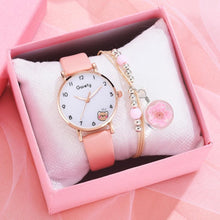 Load image into Gallery viewer, Women New Color Bear Fashion Student Quartz Watch Bracelet Combination Set Kids Girl Wrist Watch Bracelet Leather Rhinestone Luxury Design Simple Dress Women's Watches
