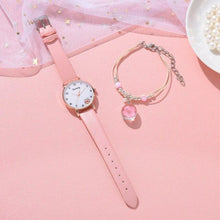 Load image into Gallery viewer, Women New Color Bear Fashion Student Quartz Watch Bracelet Combination Set Kids Girl Wrist Watch Bracelet Leather Rhinestone Luxury Design Simple Dress Women's Watches
