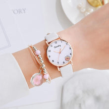 Load image into Gallery viewer, Women New Color Bear Fashion Student Quartz Watch Bracelet Combination Set Kids Girl Wrist Watch Bracelet Leather Rhinestone Luxury Design Simple Dress Women's Watches
