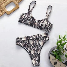 Load image into Gallery viewer, Women New High Waist Bikini Swimsuit Modern Swimwear Female Thong Brazilian Bikini Set Bathing Suit Bather Women's Twist Front High Waisted Bikini Swimsuit Halter Drawstring Tie Side Bottom Two Piece Bathing Suit

