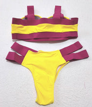 Load image into Gallery viewer, Women Push Up Bikini Women Neon Bandage Swimwear Women Patchwork Bikini Swimsuit 2 Piece  Cutout Molded Push Up Bathing Suit Ruffle Hook Closure Bikini Set Two Piece Bathing Suit
