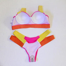 Load image into Gallery viewer, Women Push Up Bikini Women Neon Bandage Swimwear Women Patchwork Bikini Swimsuit 2 Piece  Cutout Molded Push Up Bathing Suit Ruffle Hook Closure Bikini Set Two Piece Bathing Suit
