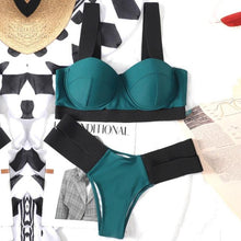 Load image into Gallery viewer, Women Push Up Bikini Women Neon Bandage Swimwear Women Patchwork Bikini Swimsuit 2 Piece  Cutout Molded Push Up Bathing Suit Ruffle Hook Closure Bikini Set Two Piece Bathing Suit
