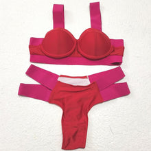 Load image into Gallery viewer, Women Push Up Bikini Women Neon Bandage Swimwear Women Patchwork Bikini Swimsuit 2 Piece  Cutout Molded Push Up Bathing Suit Ruffle Hook Closure Bikini Set Two Piece Bathing Suit
