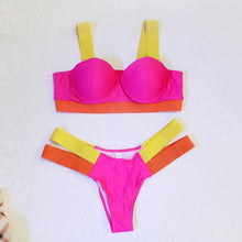 Load image into Gallery viewer, Women Push Up Bikini Women Neon Bandage Swimwear Women Patchwork Bikini Swimsuit 2 Piece  Cutout Molded Push Up Bathing Suit Ruffle Hook Closure Bikini Set Two Piece Bathing Suit
