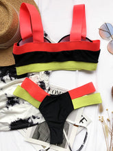 Load image into Gallery viewer, Women Push Up Bikini Women Neon Bandage Swimwear Women Patchwork Bikini Swimsuit 2 Piece  Cutout Molded Push Up Bathing Suit Ruffle Hook Closure Bikini Set Two Piece Bathing Suit
