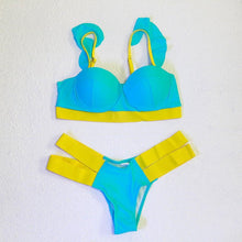 Load image into Gallery viewer, Women Push Up Bikini Women Neon Bandage Swimwear Women Patchwork Bikini Swimsuit 2 Piece  Cutout Molded Push Up Bathing Suit Ruffle Hook Closure Bikini Set Two Piece Bathing Suit
