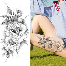 Load image into Gallery viewer, Women's Fashion Flower Temporary Tattoos Sticker Fake Rose Waterproof Large Realistic Black Colorful Flowers Tattoos
