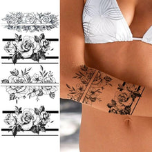 Load image into Gallery viewer, Women's Fashion Flower Temporary Tattoos Sticker Fake Rose Waterproof Large Realistic Black Colorful Flowers Tattoos
