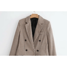 Load image into Gallery viewer, Women's Fashionable Office Wear Double Breasted Plaid Blazer Coat Vintage Long Sleeve Pockets Female Outerwear Chic Tops
