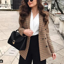 Load image into Gallery viewer, Women's Fashionable Office Wear Double Breasted Plaid Blazer Coat Vintage Long Sleeve Pockets Female Outerwear Chic Tops
