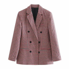 Load image into Gallery viewer, Women's Fashionable Office Wear Double Breasted Plaid Blazer Coat Vintage Long Sleeve Pockets Female Outerwear Chic Tops
