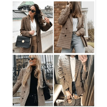 Load image into Gallery viewer, Women's Fashionable Office Wear Double Breasted Plaid Blazer Coat Vintage Long Sleeve Pockets Female Outerwear Chic Tops
