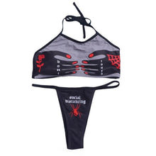 Load image into Gallery viewer, Women’s Funny Printed 2Pcs Bikini Suits Women's Scalloped Triangle Bikini Print Bottom Two Piece Swimsuit Deep V-neck Detachable Breast Pad Sling Tops with Triangle Bottoms Swimsuits
