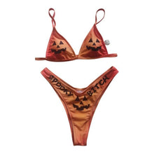 Load image into Gallery viewer, Women’s Funny Printed 2Pcs Bikini Suits Women's Scalloped Triangle Bikini Print Bottom Two Piece Swimsuit Deep V-neck Detachable Breast Pad Sling Tops with Triangle Bottoms Swimsuits
