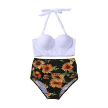 Load image into Gallery viewer, Women's Push Up Padded Bra Bikini Set Women Vintage Tropical Print Swimsuit Retro Halter High Waist Bikinis Bra Set Swimwear Two Piece Bathing Suit High Waist Swimsuit Floral Bathing Suit Swimwear Summer Bathing Suit Beachwear

