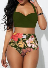 Load image into Gallery viewer, Women's Push Up Padded Bra Bikini Set Women Vintage Tropical Print Swimsuit Retro Halter High Waist Bikinis Bra Set Swimwear Two Piece Bathing Suit High Waist Swimsuit Floral Bathing Suit Swimwear Summer Bathing Suit Beachwear
