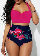 Load image into Gallery viewer, Women's Push Up Padded Bra Bikini Set Women Vintage Tropical Print Swimsuit Retro Halter High Waist Bikinis Bra Set Swimwear Two Piece Bathing Suit High Waist Swimsuit Floral Bathing Suit Swimwear Summer Bathing Suit Beachwear

