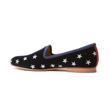 Load image into Gallery viewer, Women's Navy Velvet Gold &amp; Silver Star Slipper
