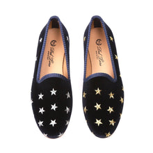Load image into Gallery viewer, Women's Navy Velvet Gold &amp; Silver Star Slipper
