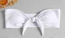 Load image into Gallery viewer, Women's Strapless Bowknot Split Bikini Swimsuit Swimming Suit For Women Women's Tie Knot Front Solid Color Bikini Set Swimsuit Bathing Suits High Cut Bikini Set Strapless Solid Color 2 Pieces Bathing Suit
