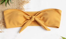 Load image into Gallery viewer, Women's Strapless Bowknot Split Bikini Swimsuit Swimming Suit For Women Women's Tie Knot Front Solid Color Bikini Set Swimsuit Bathing Suits High Cut Bikini Set Strapless Solid Color 2 Pieces Bathing Suit
