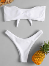 Load image into Gallery viewer, Women's Strapless Bowknot Split Bikini Swimsuit Swimming Suit For Women Women's Tie Knot Front Solid Color Bikini Set Swimsuit Bathing Suits High Cut Bikini Set Strapless Solid Color 2 Pieces Bathing Suit
