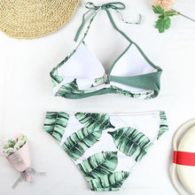 Load image into Gallery viewer, Women's Swimsuit Bikinis Set Swimwear Women's Bathing Suits Push Up Halter Bandage Bikini Floral Printing Swim Bottoms Two Piece Swimsuits Women Swimsuits Bathing Suit Women Swim Suit Halter Leaf Print Beach Wear
