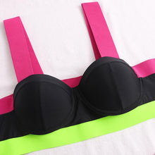 Load image into Gallery viewer, Women's Swimsuits Swimwear Patchwork Bikini Woman Push up Bikinis Swimsuit Bathing Suits Women Rave Neon Patchwork Bikini Swimsuit 2 Piece Cutout Molded Push Up Bathing Suit
