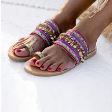 Load image into Gallery viewer, Women Sandals Flip-Flops Handmade Style Flip Flop Sandals Streetwear Fashion Shoes Women Flat Clip Toe Casual Floral Beach Flip Flop Comfy Shoes Summer Elegant Toe Ring Sandals
