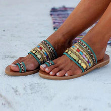 Load image into Gallery viewer, Women Sandals Flip-Flops Handmade Style Flip Flop Sandals Streetwear Fashion Shoes Women Flat Clip Toe Casual Floral Beach Flip Flop Comfy Shoes Summer Elegant Toe Ring Sandals

