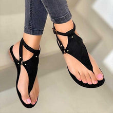 Load image into Gallery viewer, Women Sandals Summer Outdoor Beach Flip-flop Sandals Solid Fashion Sandals Flats Casual Shoes Black Summer Flat Sandals Stylish Flip Flop Comfortable Color Matching Sandals Flat Non-Slip Open-Toe Casual Beach Sandals
